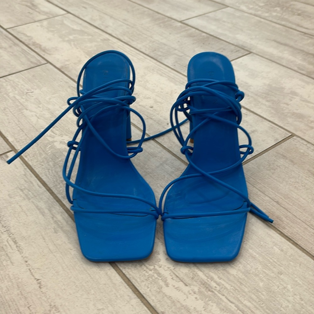 Billini Strappy Square-Toe Heels in Bright Blue